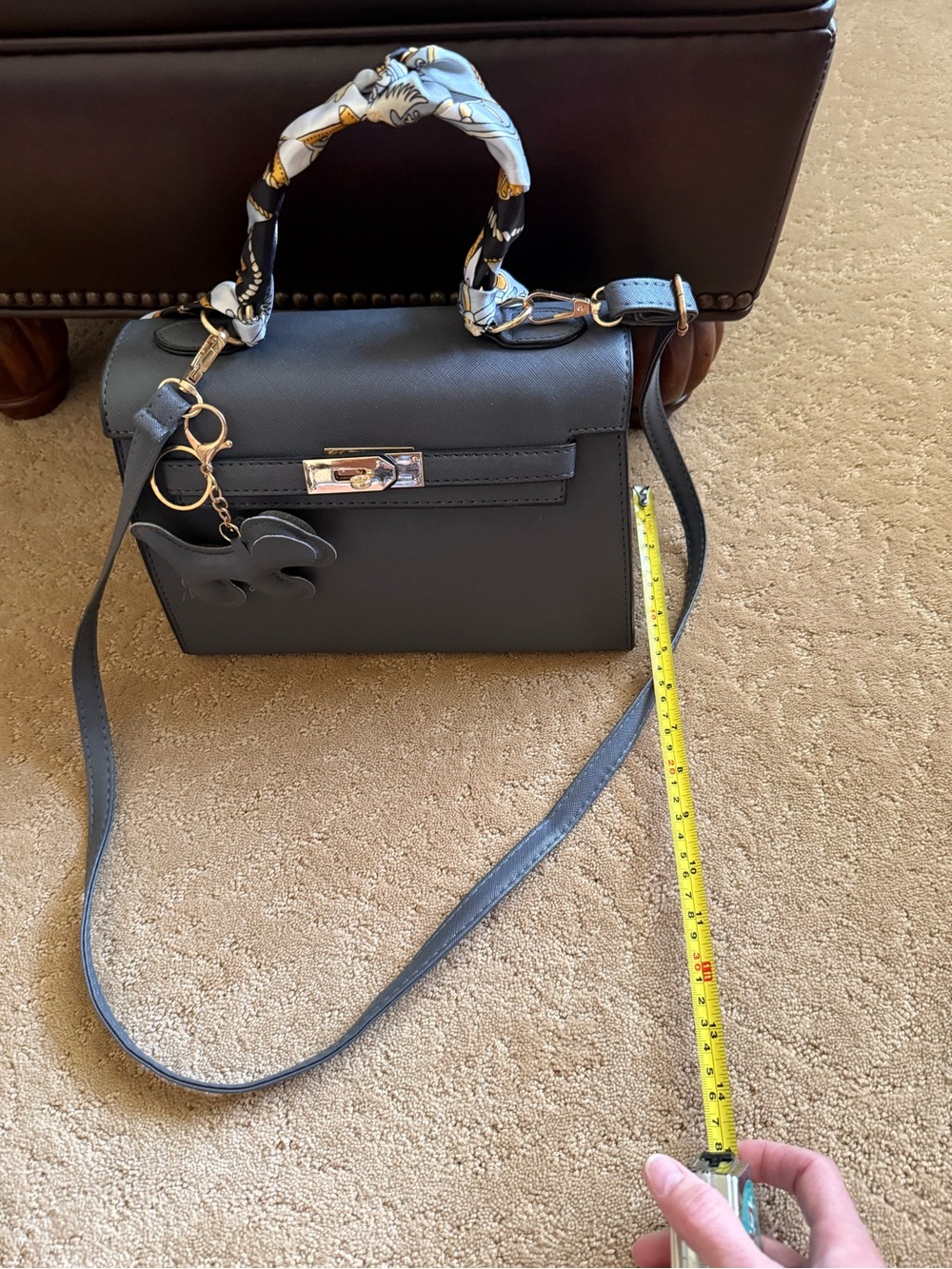 Gray Structured Women's Top-Handle Bag with Scarf Accent